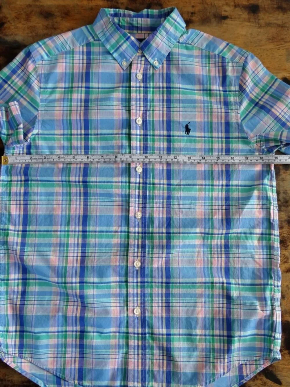 Ralph Lauren Boy's L 14-16 Plaid Short Sleeve Button Down Shirt Blue Green Pink